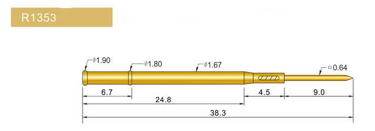 R1353-W探針套管、1.67mm測(cè)試針、總長(zhǎng)38.3mm、彈簧針套管圖片、測(cè)試針套管圖片、頂針套管圖片、探針套管圖片