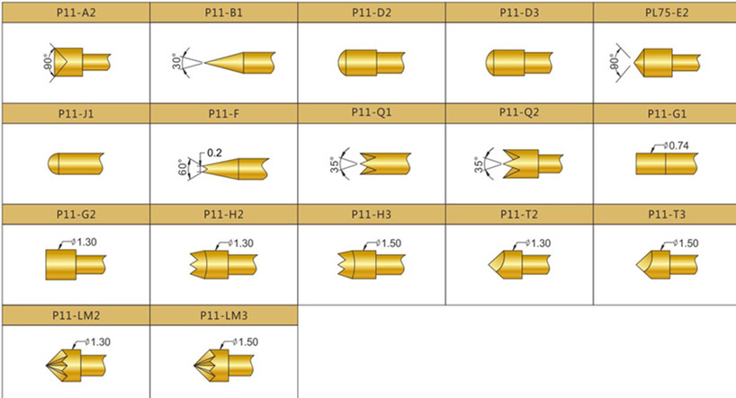 P11測試探針頭型，華榮華測試探針選型，測試探針規(guī)格型號