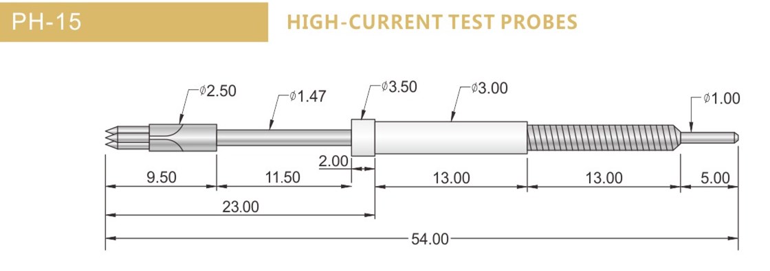 PH-15測(cè)試探針尺寸，華榮華探針選型規(guī)格